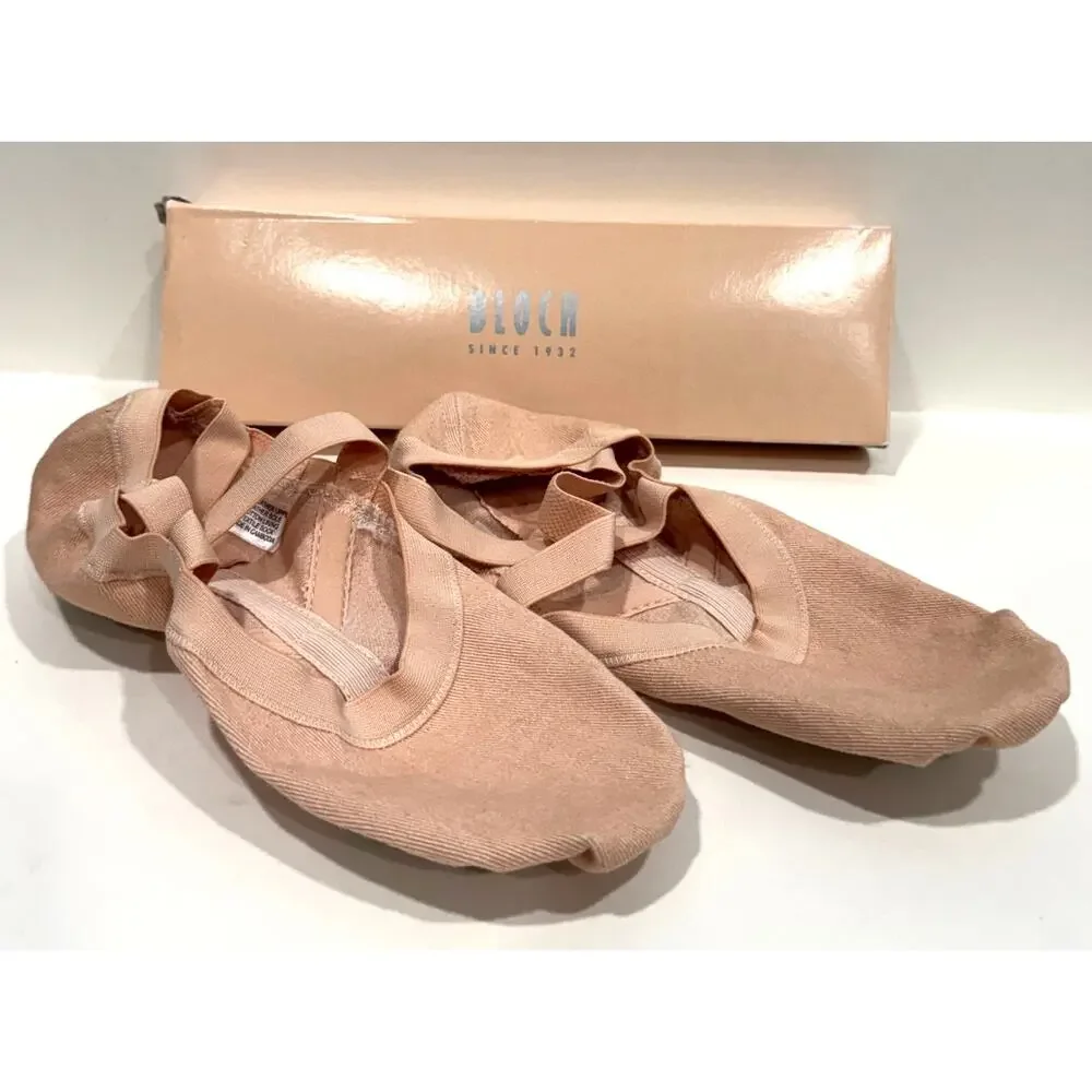 NIB BLOCH Stretch Canvas Ballet Shoes Cross Elastics Split Sole Size 7B
